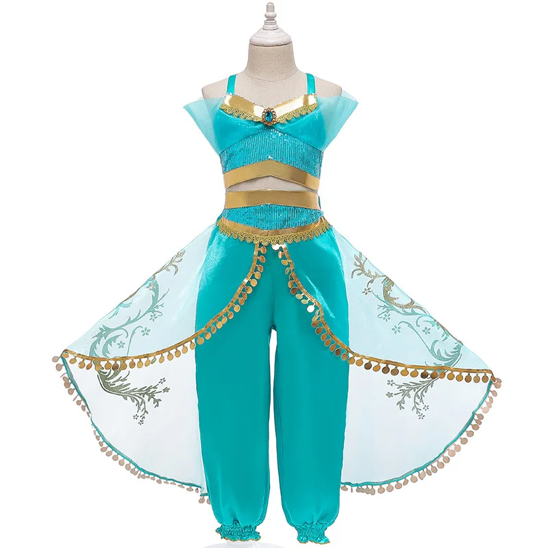 

LZH Girls Princess Jasmine Costume Dress Up Birthday Party Outfit Halloween Party Costume