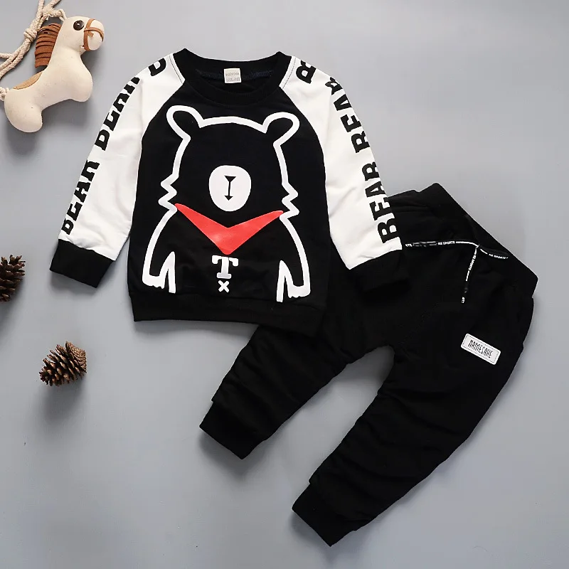 

New 1-4 years old bear children wears kids clothing set for autumn, Gray,black,red
