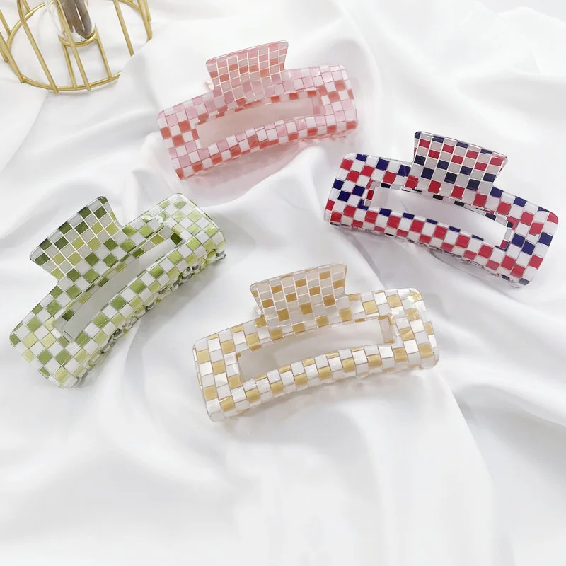 new arrival checker claw clip colorful acrylic hair claw clips good quality eco friendly claw clips for women