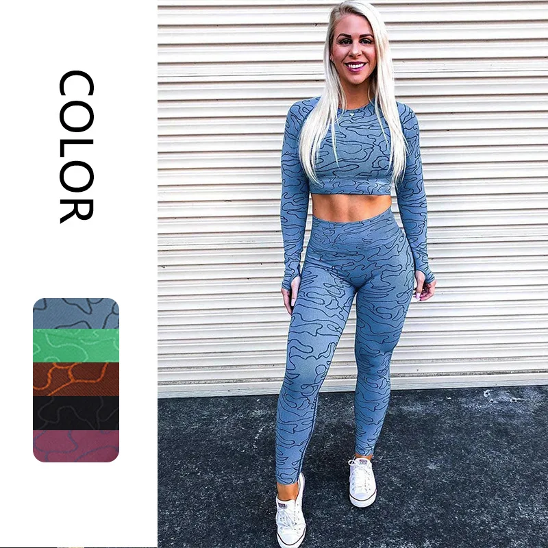 

Quick dry Workout Gym Clothes Running Clothing Long Sleeve Sports Crop Top Mesh Leggings Suit Sportswear Women Fitness Yoga Sets, Customized colors