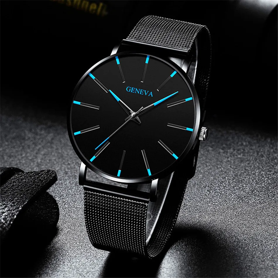 

2021 Luxury GENEVA Male Elegant Ultra Thin Watches Men Business Stainless Steel Mesh Quartz Wrist Watch, 9 colors for option