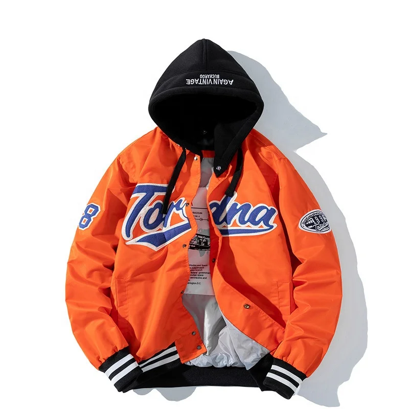 

Casual Unisex Spring 2021 new Hooded Embroidered Hip-hop Couple Jackets popular Stain Bomber Baseball Jackets