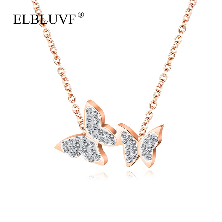 

ELBLUVF 2019 Hot Sell Rose Gold Zircon Butterfly Shape Pendant Animal Pendant Necklace Jewelry