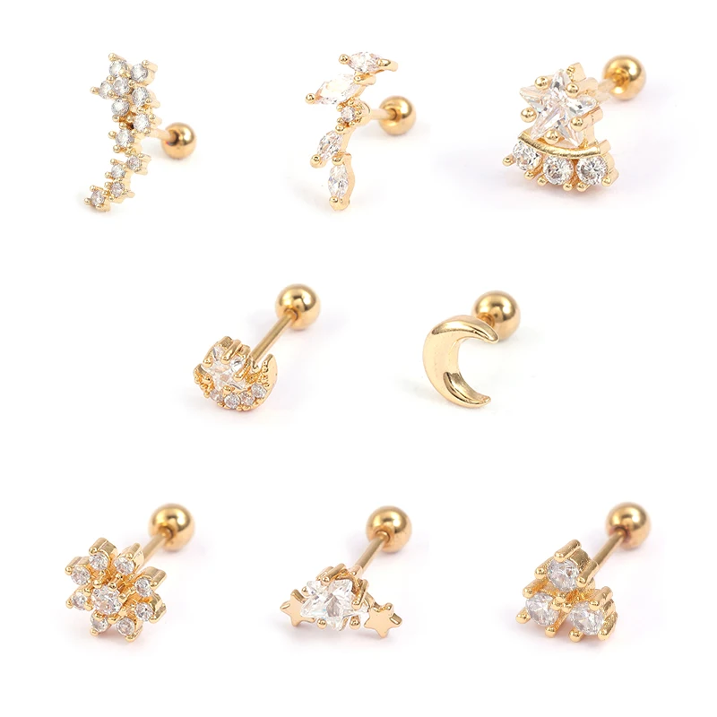 

HOVANCI gold ear piercing stainless steel zircon piercing stud ring women stud earrings ear studs ear piercing jewelry cartilage