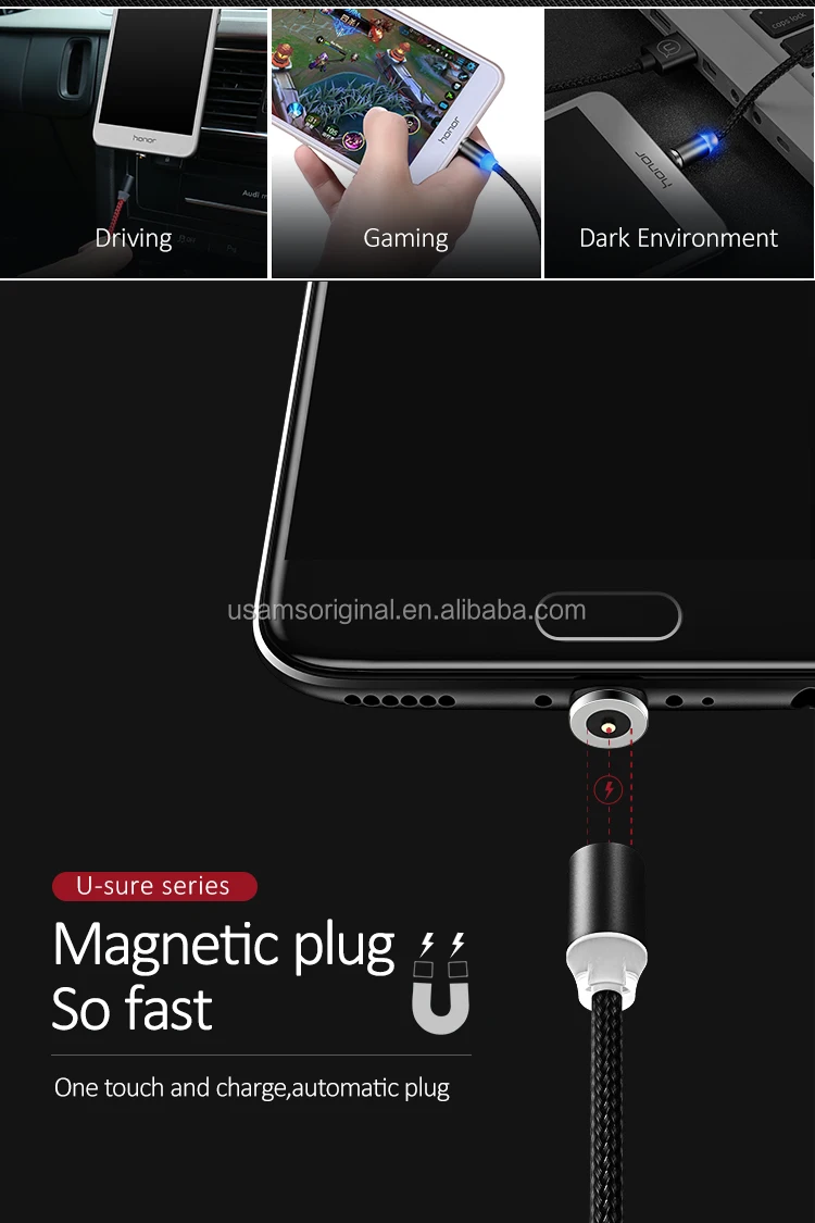 USAMS SJ294 Factory Price Nylon 2.1A Fast Charge Magnetic USB Data Cable for Android - ANKUX.COM
