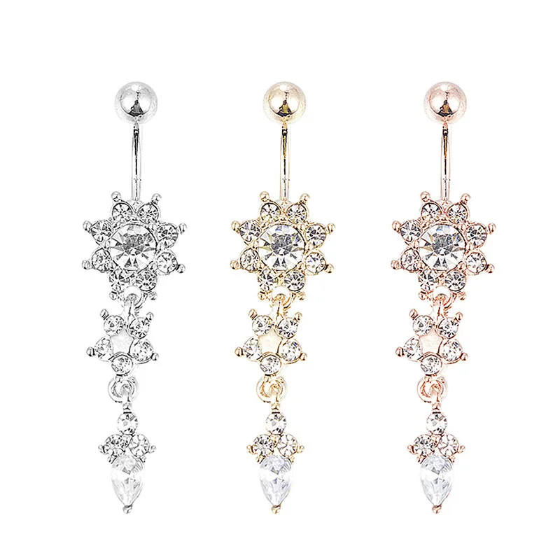 

2021 Hot Selling New Fashion Rhinestone Stainless Steel Dangle Belly Navel Ring For Body Piercing Jewelry, Picture shows