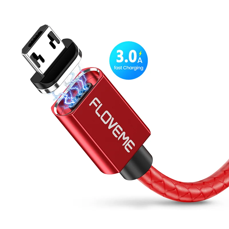 

Free Shipping 1 Sample OK 3A Fast USB Charging Phone Cable with LED Light FLOVEME Magnetic Data Charge USB Data Cable, Black white red