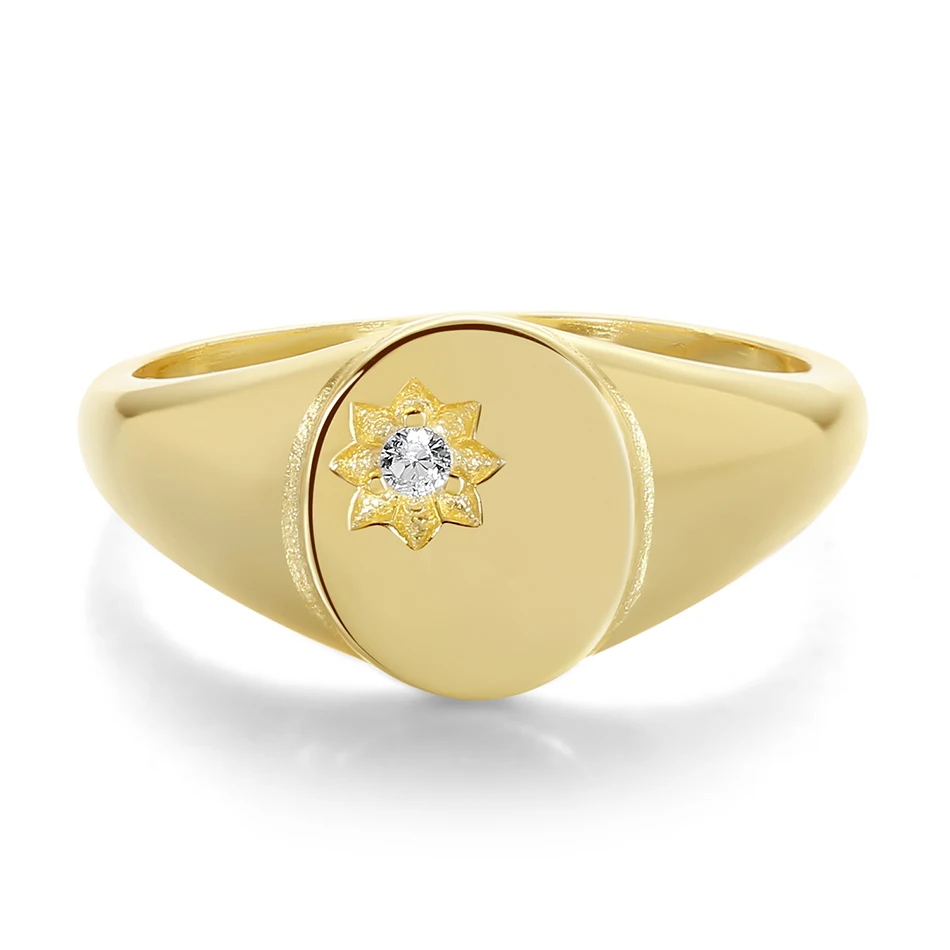 

wholeslae 18k gold plated fashion 925 sterling silver unique star signet ring with cubic zirconia for women engagement