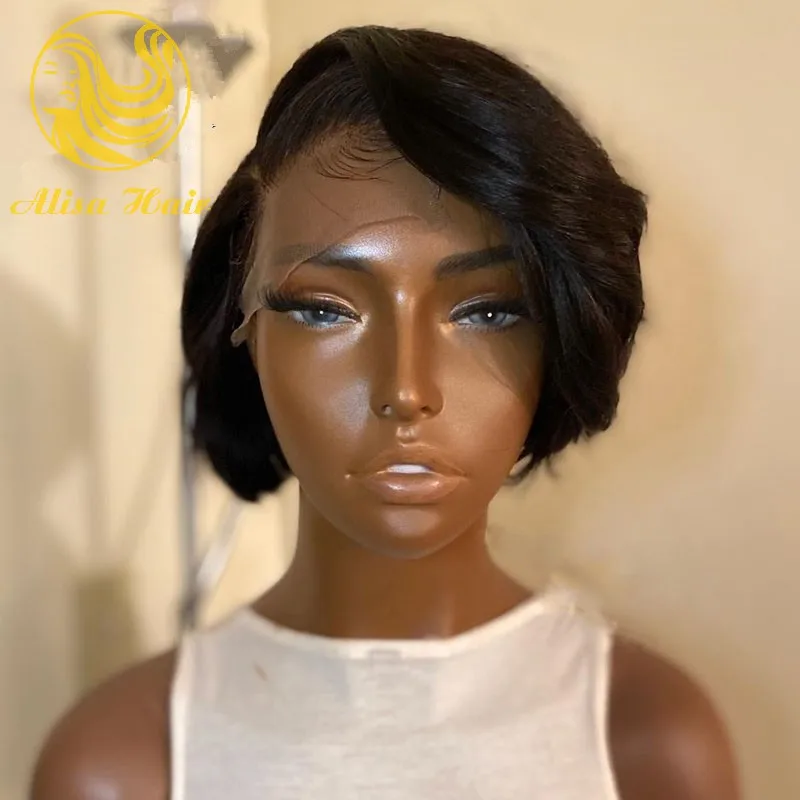 

Raw Virgin Hair Closure Pixie Cut Wig Human Hair Customized Products Peruvian Wave Human Hair Wig Short for Black Women