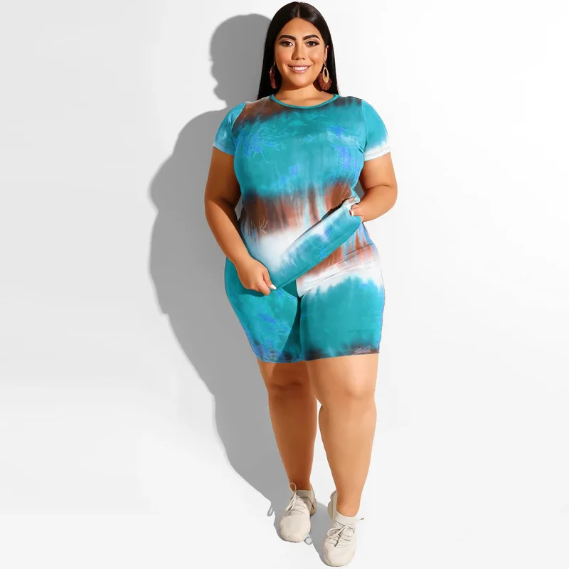 

Hot Sale 5XL Tie-Dye Print Sexy Casual Women Plus Size Clothing Two Piece Pants Set