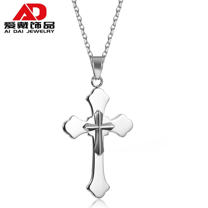

European and American style hip-hop titanium steel necklace pendant cross male pendant couple necklace religion, Red