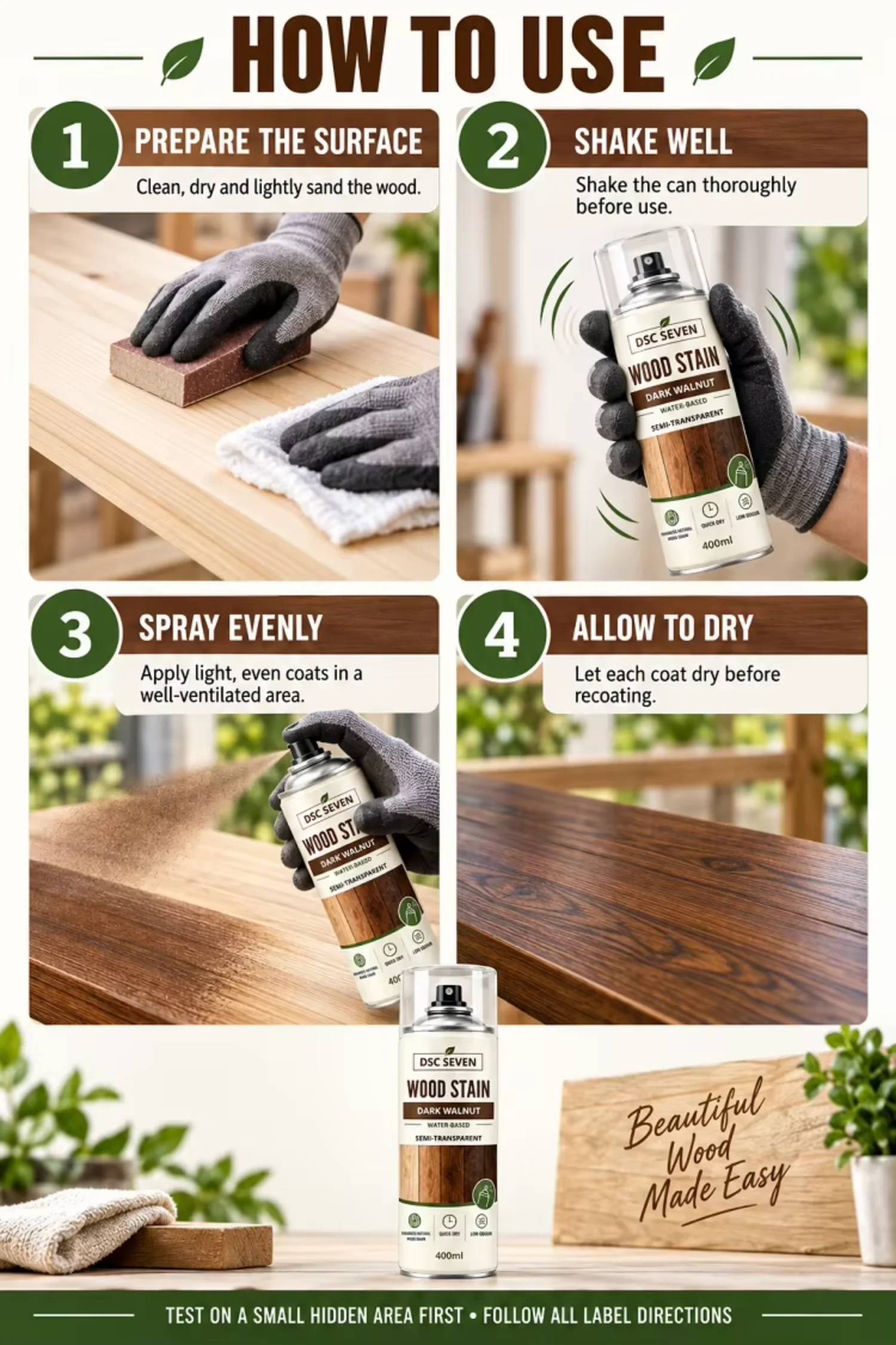 Medium Walnut Wood Stain Spray Acrylic Liquid Coating Furniture Wood for Paint for Cabinets and Trim 400ML & 500 ML
