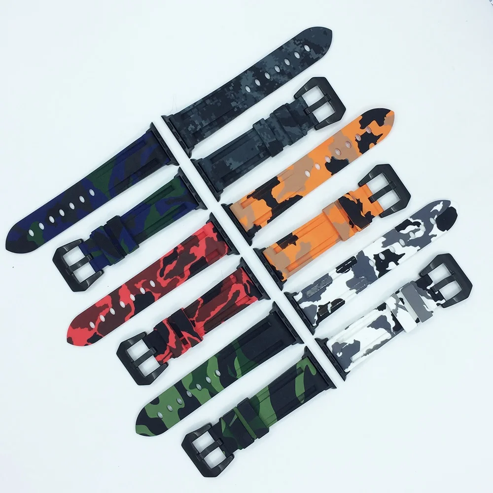 

Camouflage Silicone Watch Band for Apple Watch 42/44mm 38/40mm Watch Strap Bracelet for iWatch Series 6 5 4 3 2 1 drop shipping, 8 colors