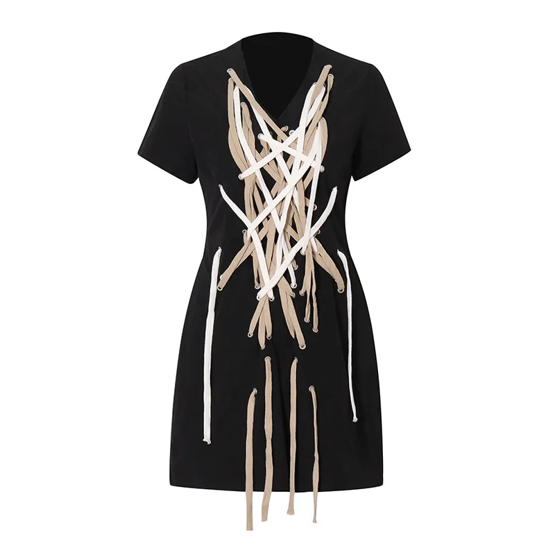 

Fashion Slim Fit Sexy Classical Vintage Unique Short Sleeve Dresses Women Casual Lace Bandage Dresses Women, Black