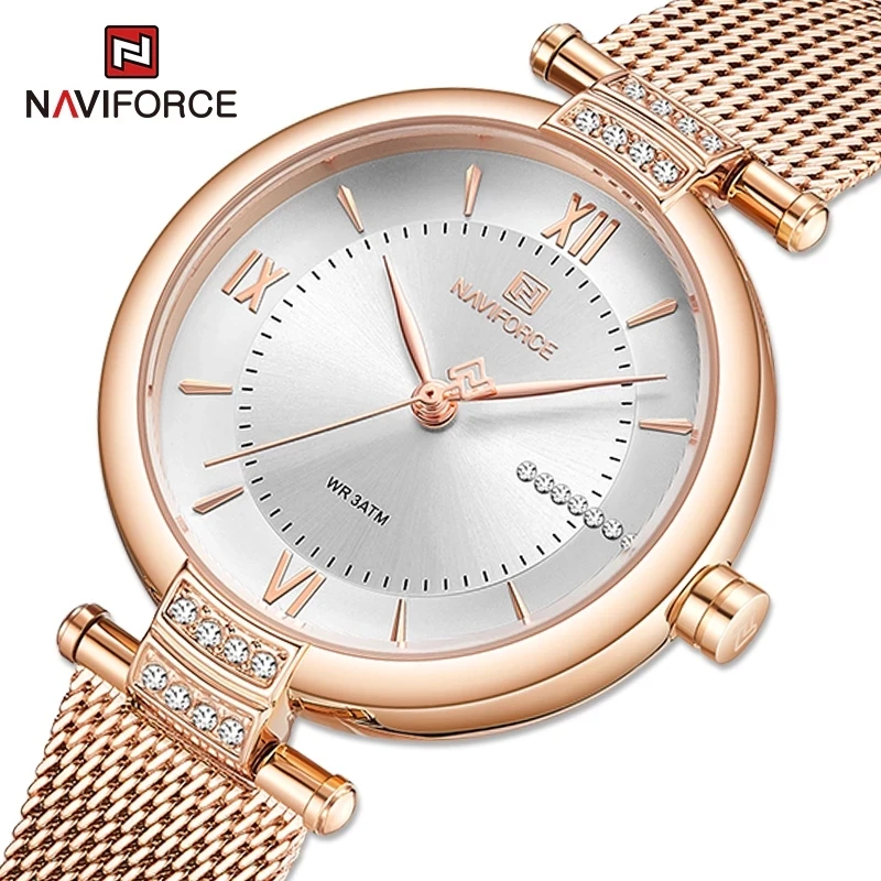 

NAVIFORCE Watch Lady 5019 Luxury With Diamond Ladies Quartz Wrist Bracelet Steel Band Waterproof Fashion Clock Women Watches, 4-colors
