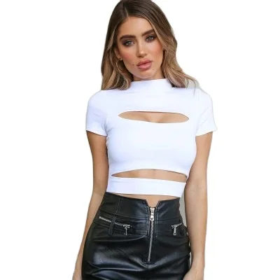 

Hollow Out Sexy Slim Fit Women Crop Top T Shirt