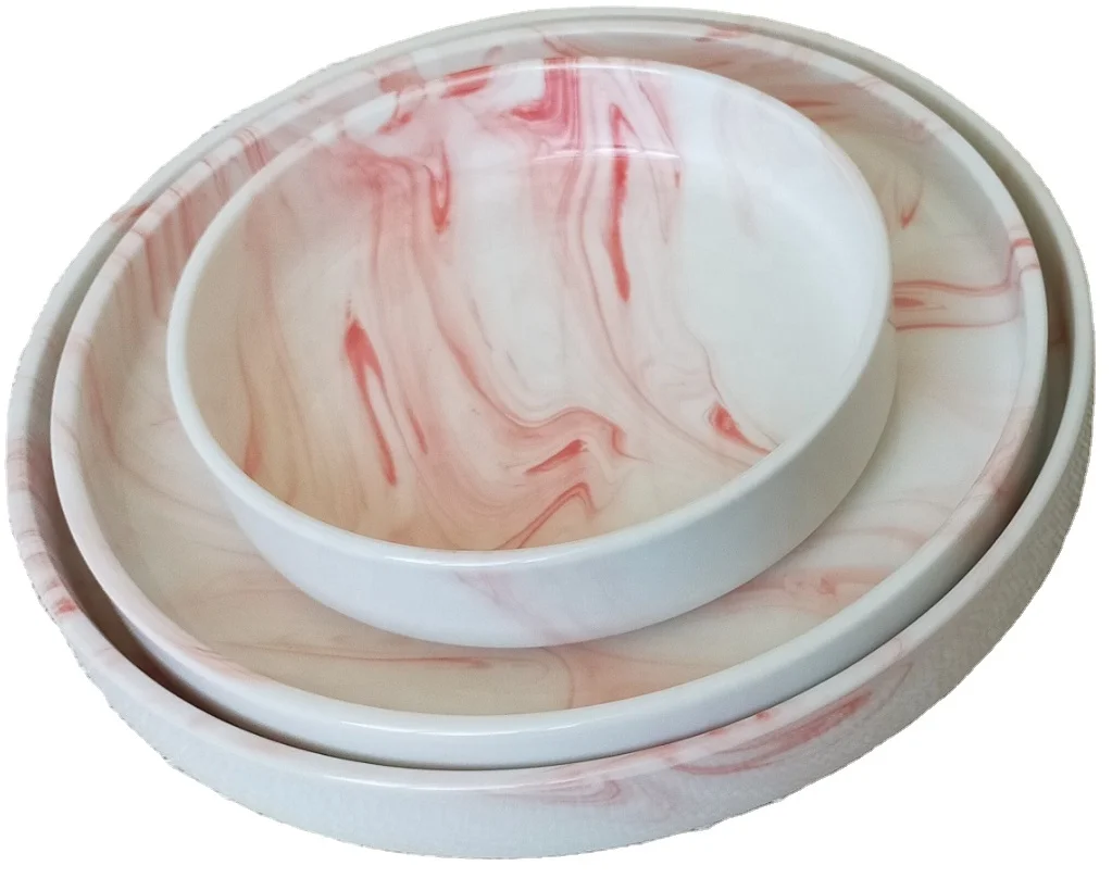 

Korean style factory sell 8 inch 9 inch 5.5 inch marble stone effect pink marble stone blue ceramic dinner plate