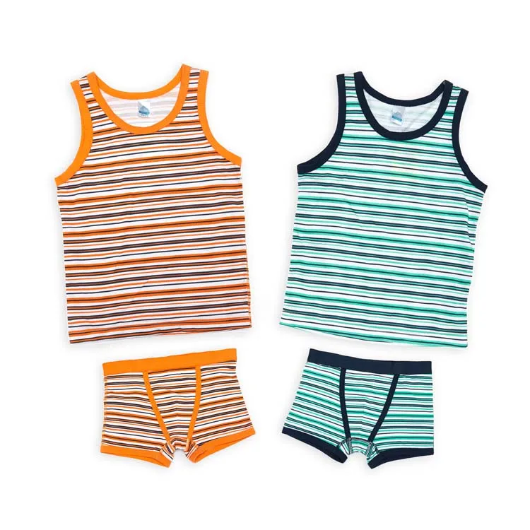 

Hot Sale Summer Cute Young Boys Cotton Underwear Kids Children Cartoon Stripe Breathable Underwear Set Wholesale, Green/orange