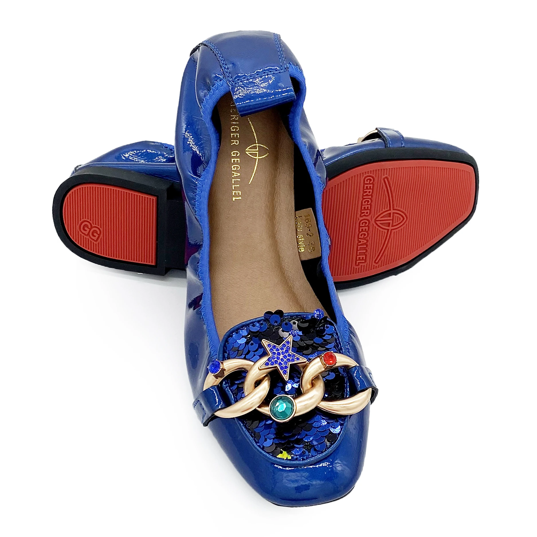 

169-2 Sequined Buckle Women Flats Customized Leather Shoes Ladies Ballet Flats