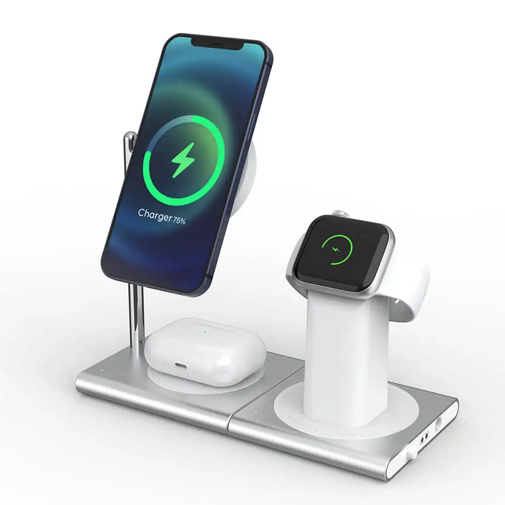 

3 in 1 10W Fast Wireless Charger Dock Station Fast Charging For Phones Apple Watch, White, black