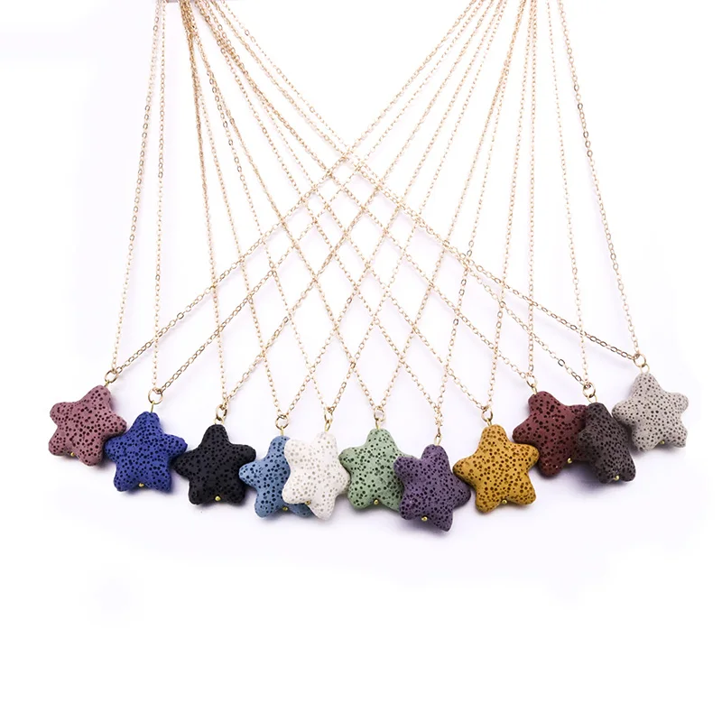 

Star Shape Colorful Lava Stone Essential Oil Diffuser Necklace Aromatherapy Rock Stone Necklace Jewelry