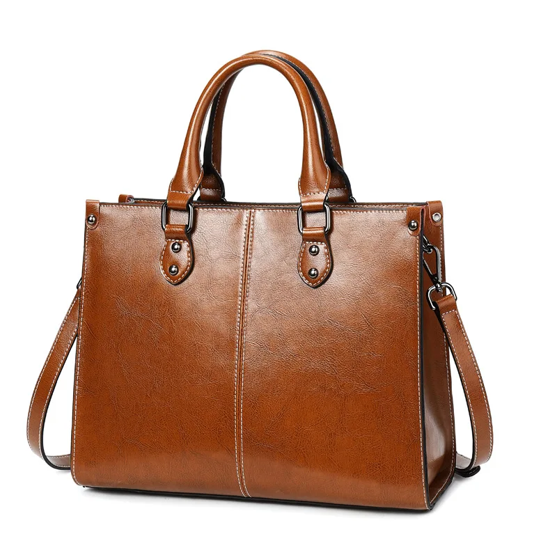 

Top Grade Oil Wax Leather Handbags Vintage Women Office Laptop Hand Bag Single-Shoulder Messenger Bag Handbag Satchel Bag, Green,black,coffee,khaki