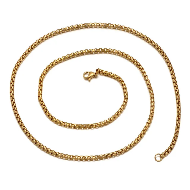 

High Polished 3mm 18K Gold Plating Titanium Steel Box Chain Necklace For Boys Girls