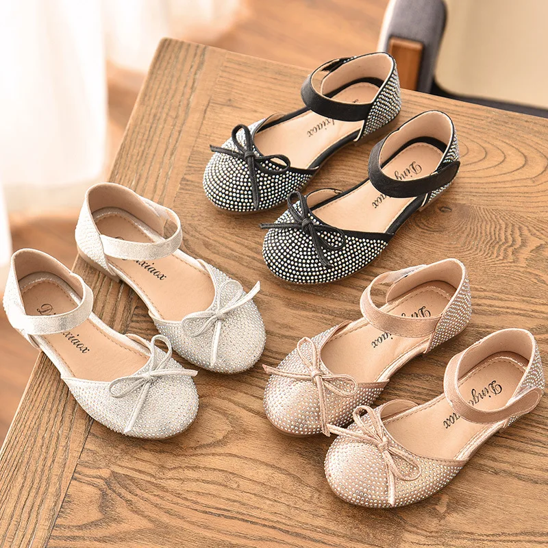 

Cute full diamond princess shoes flat sandals new style children's shoes Korean, 3 colors