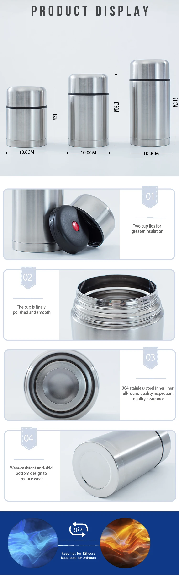 Portable Stainless Steel Travel Thermos Food Flask