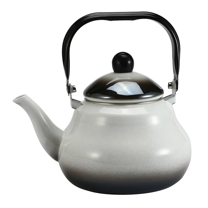 

1.5L Style Black Enamel water Kettle with Decal Flat Base Enameled coffee & tea sets, White/black/red/pink/blue....