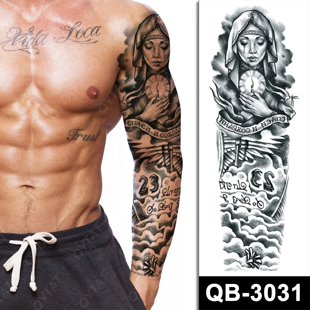 

Popular Water Based Men Fake Full Sleeve Temporary Tattoo Sticker Arm, Black/ gray/ colourful