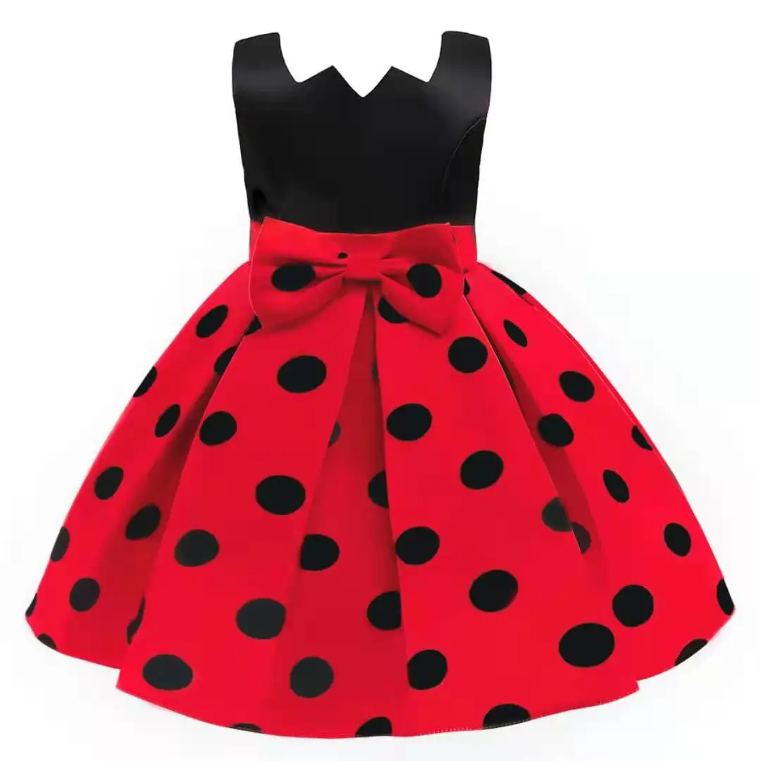 

3-10 Years Girls Frock Polka-Dot Summer Sleeveless Bow Ball Gown for Kids Clothing Baby Princess Children Clothes Girl Dresses