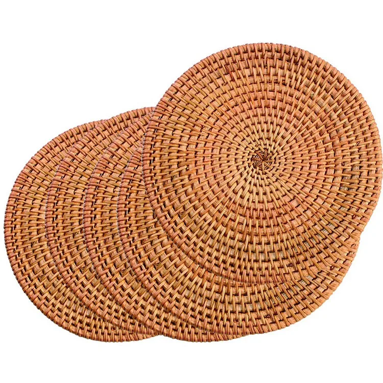 

High Quality Smooth 100% Natural Handmade Woven Rattan Hotel Restaurant Home Kitchen Desktop Coffee Coaster Placemats