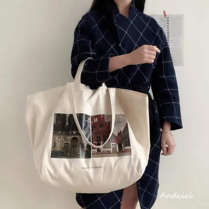 

Chic single-shoulder canvas large shopping female tote bag