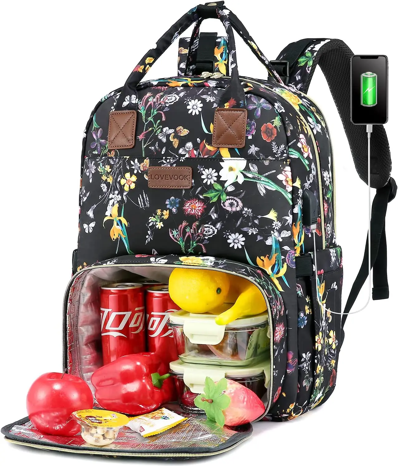 

LOVEVOOK fashion printing Insulated Cooler Backpack Vintage Work School Lunch bags travel 15.6 14inch women laptop backpacks