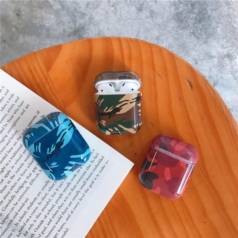 

For Airpods Case Camouflage Army Glossy Hard Shockproof Cover Case Wireless Charging Box, Colorful