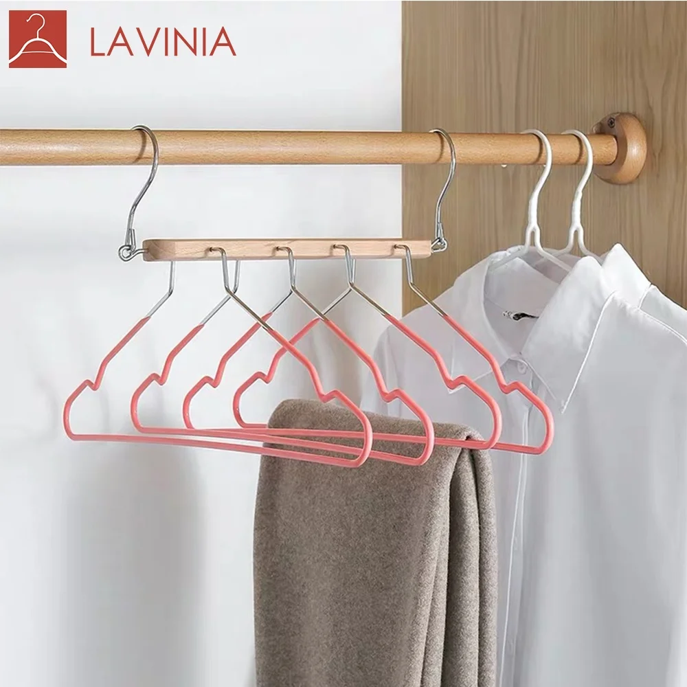 

Magic hanger four layer multifunctional clothes and pants rack beech PVC Coated Telescopic meteal hanger, Pink, gray, blue