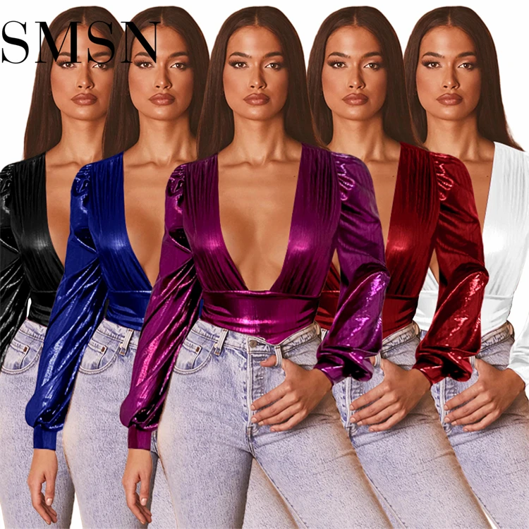 

Best Design Gilding Deep V Neck Long Sleeves One Piece Fashion Short Jumpsuit Sexy Nightclub Rompers