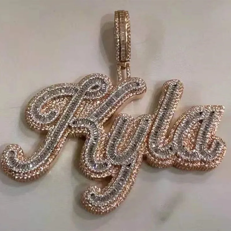 

New Designer Name Plate Ice Out Pendant Bling HIPHOP Necklace Baguette Cubic Zirconia Customized Choker Initial Necklace, Gold,silver