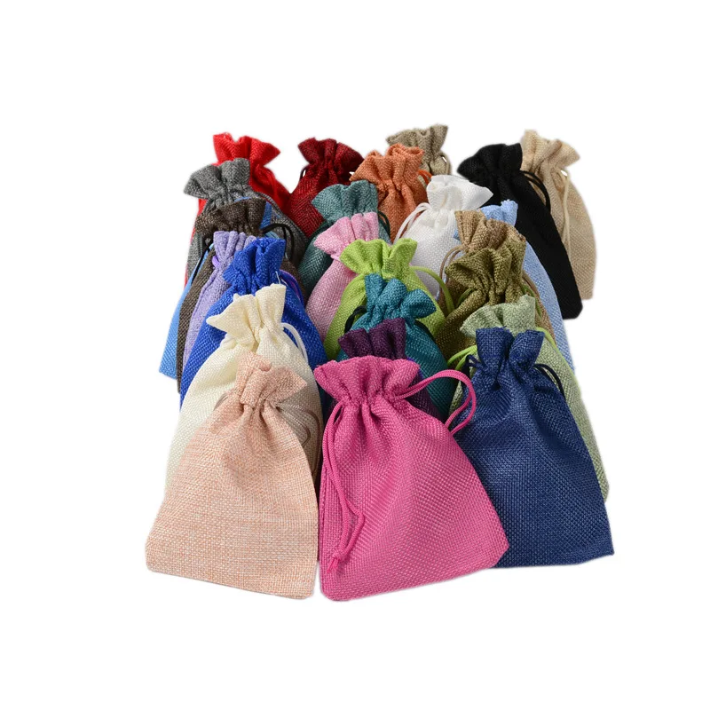 

colorful jute bag with nylon drawstring rope burlap bag, 8 colors