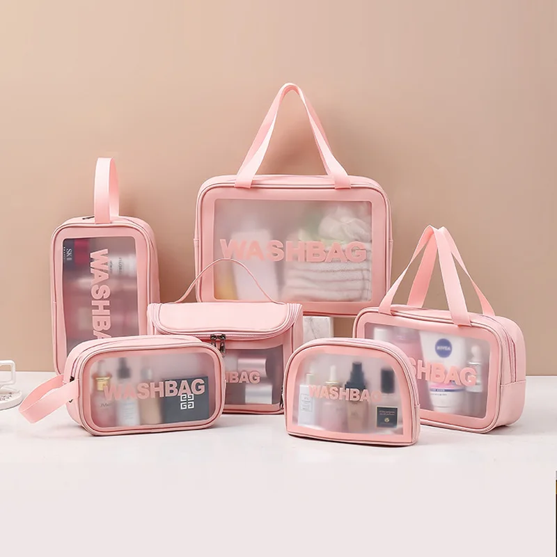 

New transparent pink travel wash swimming beach cosmetic bag scrub bag, Customized color