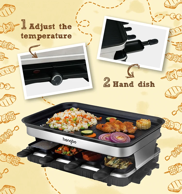 
Raclette Grill Ridged Surfaces with1500W Indoor Griddle with Non-Stick Coating electric Barbecue Grill 