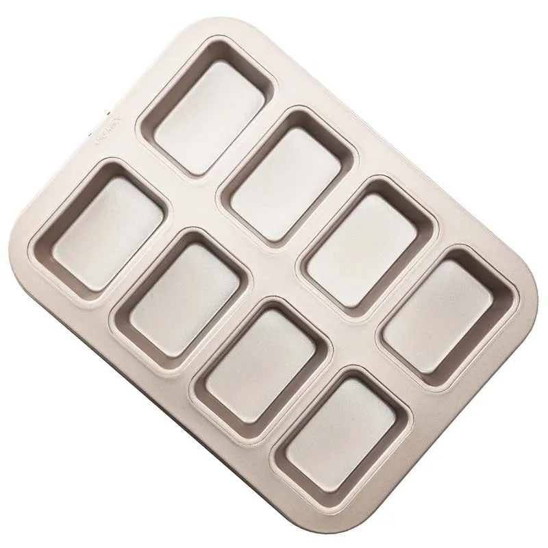 

CHEFMADE Brownie Cake Pan 8-Cavity Non-Stick Rectangle Muffin Pan Blondie Bakeware for Oven Baking 8 Cup Square Pan, Champagne gold