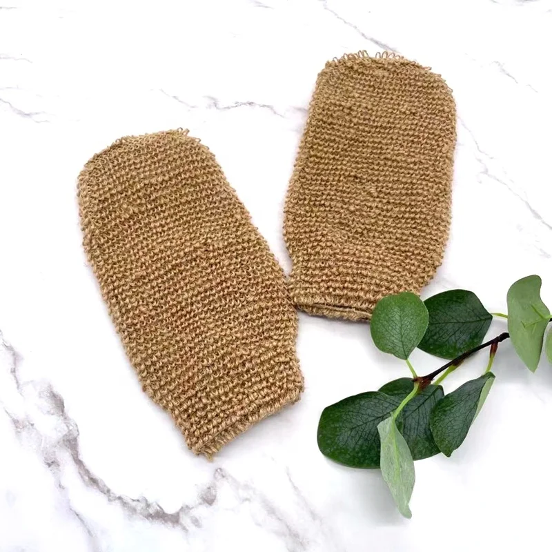 

Linen cotton gloves high efficiency exfoliating mitts scrubbing gloves for bath customized exfoliating bath glove, Natural color