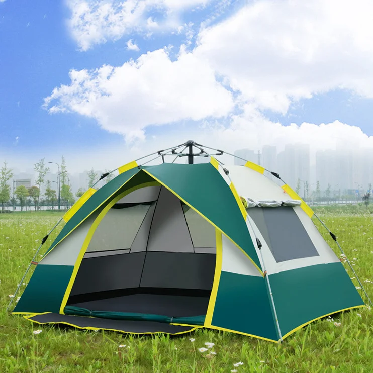 

Outdoor Supplies 3-4 Person Fully Automatic Beach Camping Spring Speed Open Double Single Layer Camping Tent, As picture