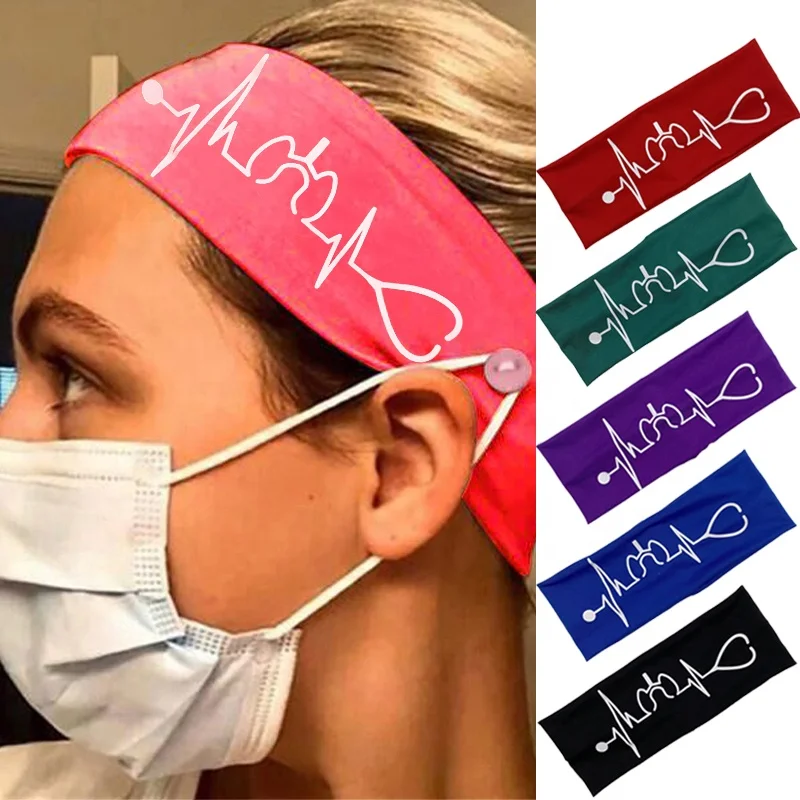 

New Fashion Medical ECG Lung Hair Band Elastic Print Stethoscope Headband With Buttons protect ear accessories, As picture