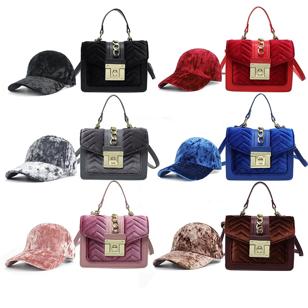 

Hot Fashion fall Women's shoulder Handbags and Ladies Velvet Baseball Hat Set Matching Purse Bag, 8 colors