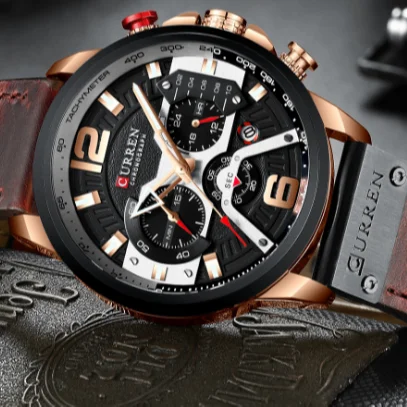 

2020 Hot Sale Men Leather Chronograph Watch Calendar Military Wrist Watch For Male Waterproof Multifunction