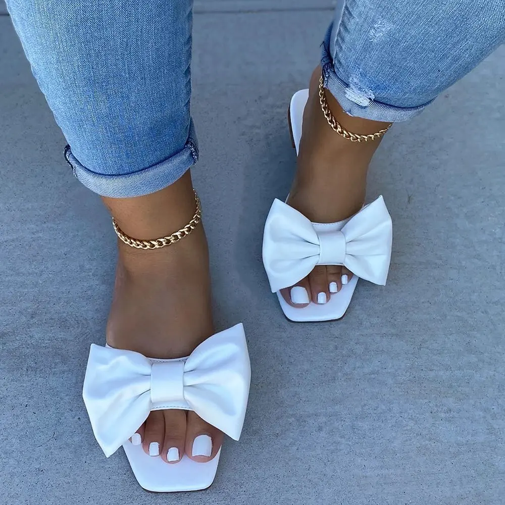 

new hot style women slippers bowknot solid flat bottom plus size soft summer sandals women 221, Picture showns