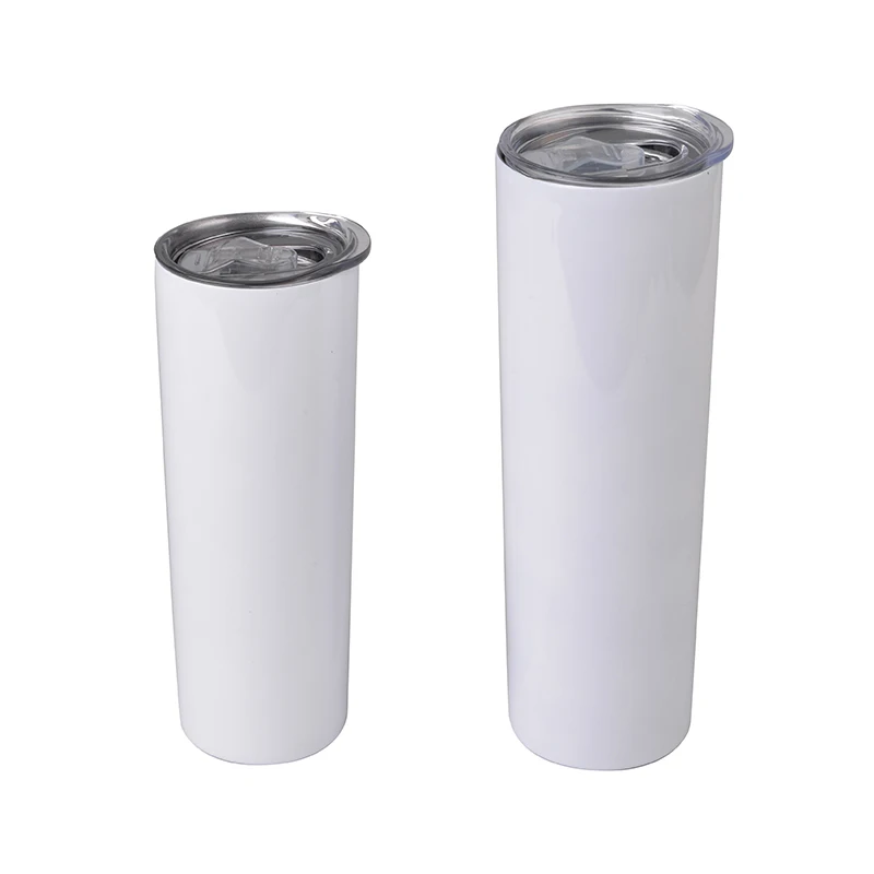 

20oz Double wall stainless Steel slim Insulated White Sublimation Blank Skinny Tumbler With Lid